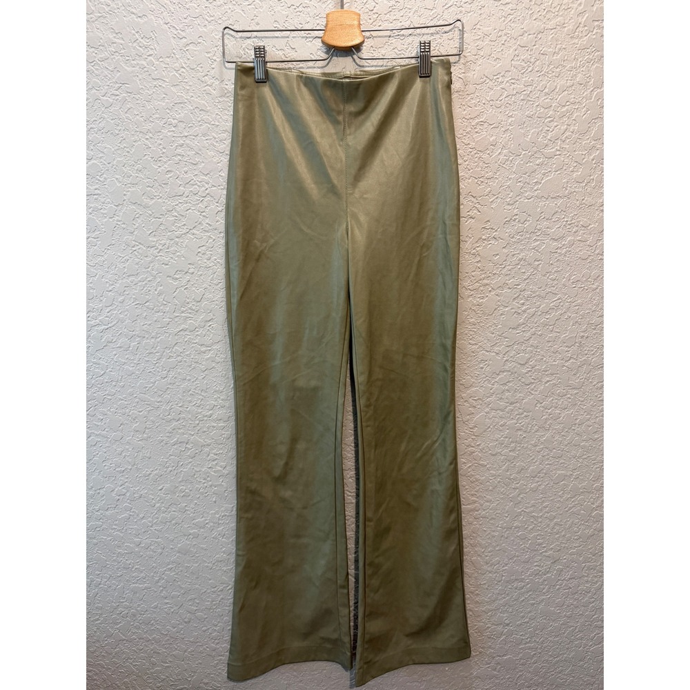 Wilfred Aritzia Vegan Leather Flared Pants 4 Sage Green Minimalist Boho
